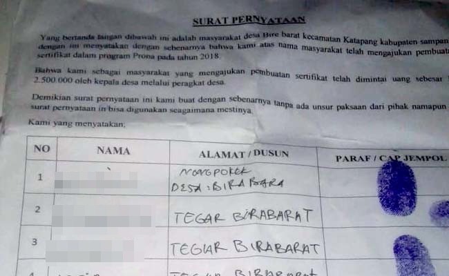 Surat pernyataan para korban bahwa benar-benar membuat sertifikat tanah. (zyn)