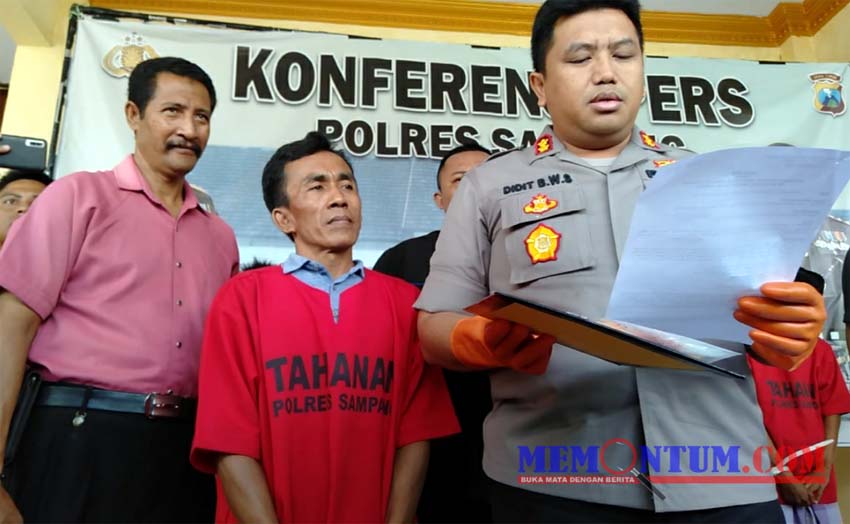 Supardi (tengah) tersangka pengedar sabu yang berhasil ditangkap Timsus Satresnarkoba Polres Sampang. (zyn)